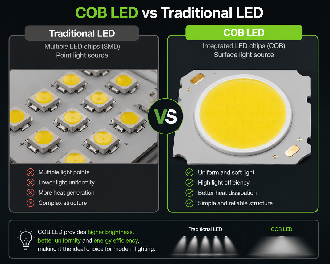 COB LED technology comparison with traditional LED
