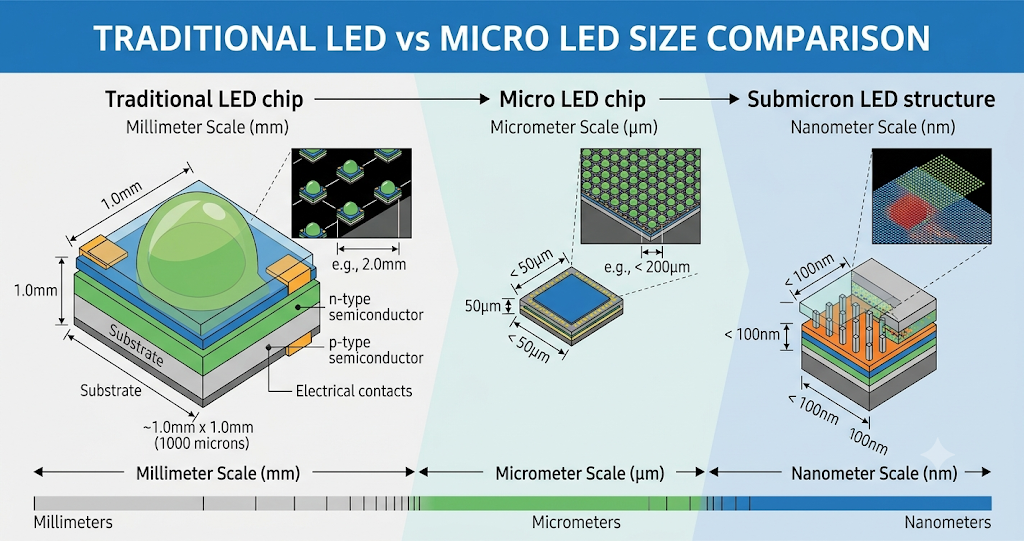 Comparison between traditional LED chips and Micro LED technology